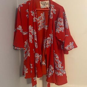 Urban Outfitters - Kimchi Blue - Red, blue and white floral pattern kimono- XS-S